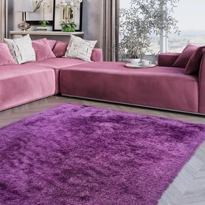 RugBerry 5×7 ft Solid Shag Area Rug, Purple Modern Soft Carpet - Picture 1 of 9