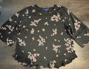 Apt 9 Bauern Top Gr. XL dunkel Blumen Häkel Rüschen schwarz rot weiß Bluse Boho - Bild 1 von 12