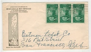 1945 MYRTLEDALE HOT SPRINGS CALIFORNIA & GEYSER CACHET - Picture 1 of 1
