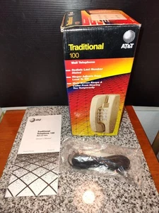 AT&T Wall Mount Telephone Push Button Dial. Traditional 100. Ivory. New Open Box - Zdjęcie 1 z 13