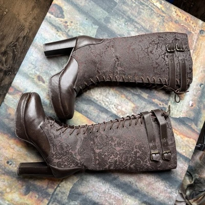 复古 Goth 蒸汽朋克维多利亚哥特式系带靴万圣节角色扮演 — 第 1/4 张图片