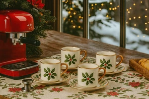 Lenox Holiday Set di 4 tazze e piattini da espresso in porcellana Natale nuovi con scatola (3-2) - Foto 1 di 3