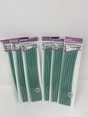 (6) Annie 1211 Soft Twist Rollers 5/16" x 10" 6PCS GREEN 6 Pack 36 Total NEW - Image 1 of 4