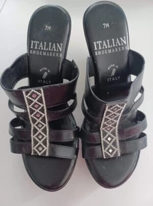 Italian Shoemakers Frankie Black Wedge Rhinestones 7M Made In Italy 2.75” Heel - Picture 1 of 8