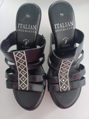 Italian Shoemakers Frankie Black Wedge Rhinestones 7M Made In Italy 2.75” Heel - Image 1 of 4