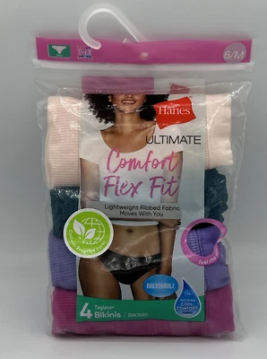 Women's Hanes 4Pk Ultimate Comfort Flex Fit Bikini Underwear 6/M Pink Purple NEW - Image 1 of 4