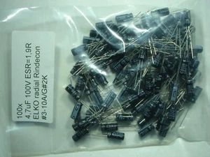 100x 4,7uF 100V ESR=1,9R ELKO radial Rindecon #3-10A/G#11n - Picture 1 of 6