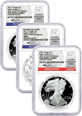 2021 T-2 Silver Eagle Set from 2022 US Mint DC Releases  (3) COIN SET NGC PF70 ! - Image 1 of 4