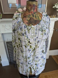 J Jill Top Size M Blue Floral Button Up Long Sleeve Shirt Indian Cotton Boho  - Picture 1 of 7