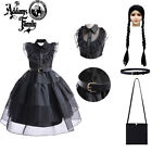 Wednesday Addams Family Dress Kids Cosplay Dress Outfits  Wig Costume Set Bag