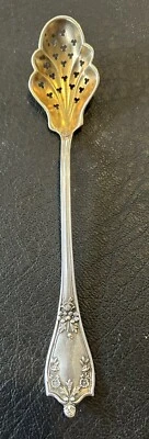 Antigua cuchara de oliva perforada de plata esterlina con flor Manchester 6-1/2" floral 12 g Foto 1 de 4