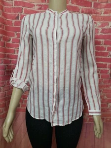Massimo Dutti SIZE US 4 Red White Linen Striped Button Up Women's Blouse Top #C - Picture 1 of 7