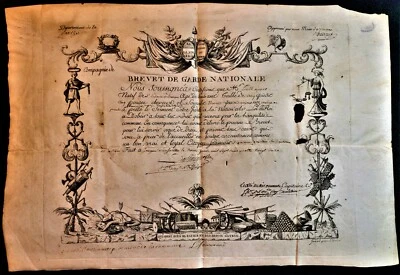 FREEMASONS OATH TO THE KING - NATIONAL GUARD CERTIFICATE ENGRAVED by LANIER 1791 - Image 1 of 4
