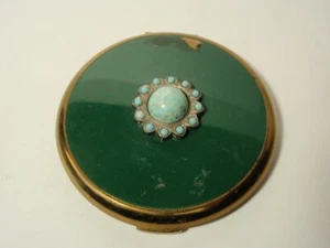 Vintage Zell Green Top w/ Cabochon Powder Compact *As-Is* - Picture 1 of 7