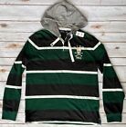 POLO RALPH LAUREN RUGBY SKULL HOODIE GREEN BLACK STRIPED MENS SMALL NEW 