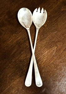 EPNS Made in England Salad Fork and Spoon Serving Set 9.25” - Picture 1 of 4