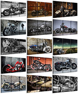 Stampe su Tela Harley Davidson 120x90 cm 3pz Quadri Moderni Moto Custom su Tela