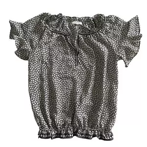 MAX STUDIO Womens Flutter Short Sleeve Blouse Multicolor Dot Print Crepe Size XS - Picture 1 of 12