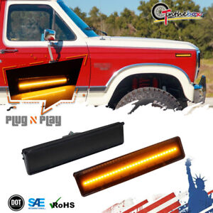 2x Smoked F//R White LED Side Marker Light For 1973-1979 Ford F100 F150 F250 F350