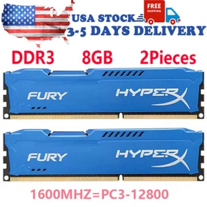 HyperX FURY DDR3 16GB 2x8GB 1600MHz PC3-12800 Desktop RAM Memory DIMM 240pin - Picture 1 of 9