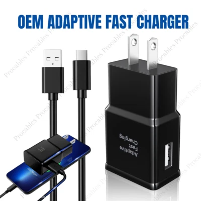 Samsung Galaxy A55 A35 S10 S9 S9 Type C Charger Cable USB AC Adapter Travel Plug - Image 1 of 4