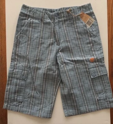 NWT Timberland Boy's Shorts Cloudy Blue Plaid Cotton Cargo Shorts SZ 14 #518806  - Image 1 of 4