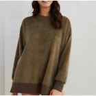 Aerie Desert Oversized Split Hem Fleece Sweatshirt Olive Green Size S