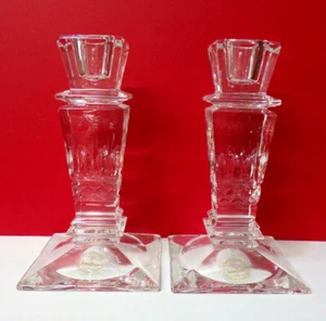 Pair of NEIMAN MARCUS Lead CRYSTAL GLASS CANDLESTICKS Handcrafted Slovakia - Picture 1 of 4