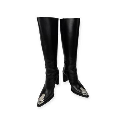 Alexander McQueen черный кожаный колена Серебряный носок вкратце носок загрузки 9 39 $1850 - Изображение 1 из 4