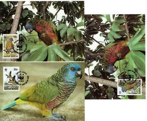 WWF Amazonian Parrots Maxi Postcard FDC St. Lucia 1987 Free Shipping - Picture 1 of 2