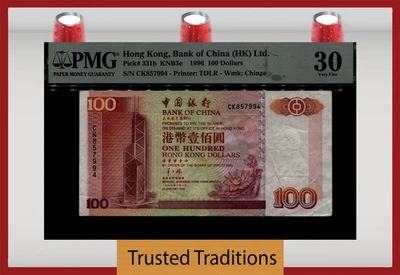TT PK 331b 1996 HONG KONG BANK of CHINA (HK) LTD. 100 DOLLARS PMG 30 VERY FINE - Image 1 of 2