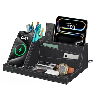 Wireless Charger with Desk Organizer, Fast Charging Station for iPhone 16/15/... - Picture 1 of 8