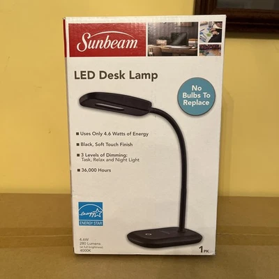Sunbeam Flexible Neck Led Desk Lamp Adjustable Light Black 3 Levels Brand New  - Image 1 of 4