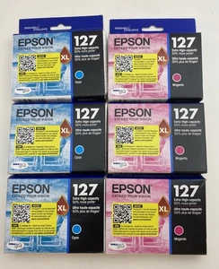6 Epson 127XL Magenta And Cyan Ink Cartridge  Exp 2026/2027 - Picture 1 of 7
