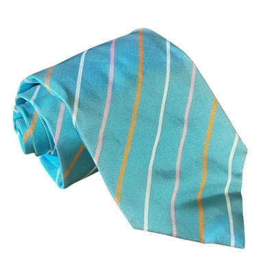 Corbata de cuello Domenico Vacca para hombre azul siete pliegues rayas seda hecha a mano en Italia Foto 1 de 4