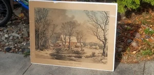 ANTIKE ORIGINAL CURRIER & IVES LITHO 1864 WINTER AUF DEM LAND 24 ZOLL X 31,75 ZOLL - Bild 1 von 24