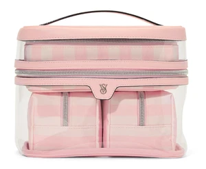 Borsa trucco Victoria's Secret 4 pezzi custodia treno iconica rosa Heritage a righe nuova con etichette - Foto 1 di 5