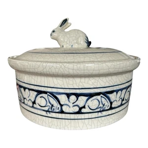 Dedham Pottery Crackleware Rabbit Covered Bowl - by The Potting Shed - Picture 1 of 11