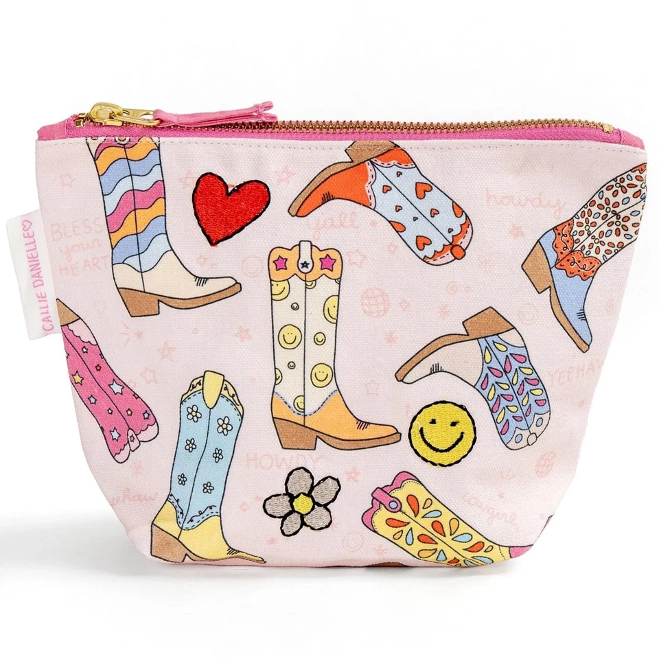 Botas vaqueras occidentales rosa lona maquillaje cartera mini viaje cosmético bolsa cremallera Foto 1 de 2