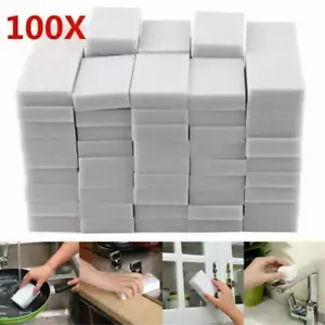 100PCS Large Magic Cleaning Eraser Sponge White Foam Bathroom Wall Cleaner Pad ! - Picture 1 of 11