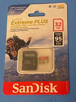 SanDisk Micro 32GB SD Extreme Plus SDHC 95MB/s 633x UHS-I with adapter FREE SHIP - Image 1 of 3