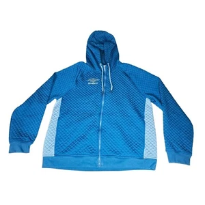 Umbro Mens XXL Quilted Fleece Full Zip Blue Hooded Jacket Blue Embroidered Logo - Picture 1 of 12
