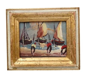 *HH* Dipinto Quadro Alberto Urriani San Benedetto Tronto Mare Barche Square  - Foto 1 di 7