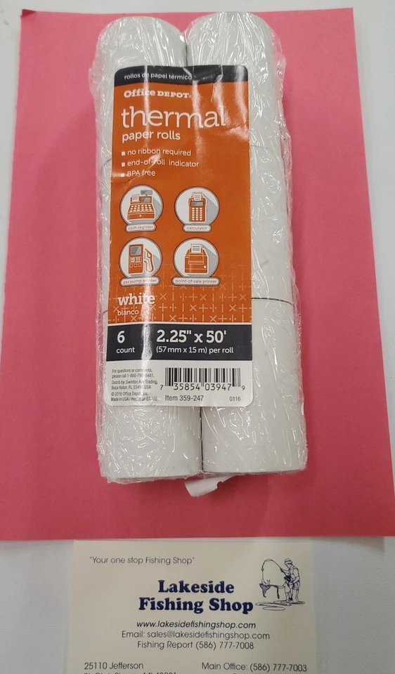 NEW Office Depot WHITE 2.25"x50' THERMAL PAPER ROLLS 6 CT GREAT PRICE HOT DEAL