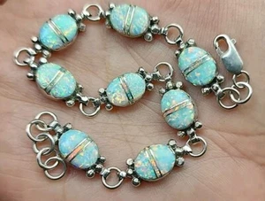 Navajo Lorenzo Secatero Sterling Opal Inlay Link 8¾" Bracelet 16g Southwest Vtg - Picture 1 of 24