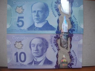 Set of  NEW 2013 Canadian Uncirculated Polymer  $5 and $10 Banknotes - Image 1 of 4