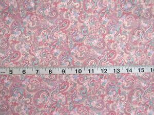 1 yd 100% Cotton Fabric Pink with Paisley in Pinks/Seafoam/White