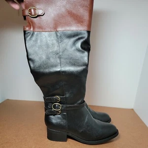 Rampage Ram-Imbra Black Brown Tall Zip Riding Boots Women's Size 9M - Picture 1 of 10