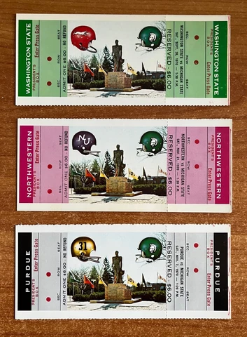 LOT of 3 - 1970 NCAA MICHIGAN STATE SPARTANS FULL UNUSED FOOTBALL TICKETS Cover
