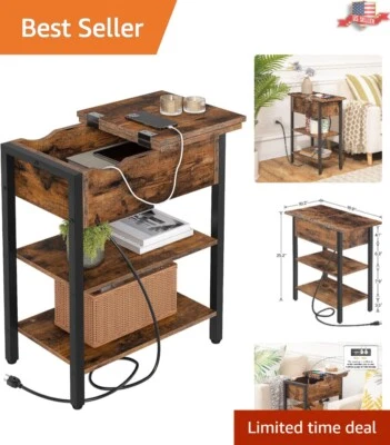 Mesa auxiliar rústica versátil con estación de carga - Puertos USB y tomas de corriente Foto 1 de 4